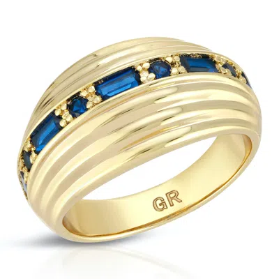 Glamrocks Jewelry Women's Gold Inner Light Dome Ring - Sapphire