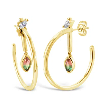 Glamrocks Jewelry Women's Gold Marquise Dangle Hoops - Watermelon Quartz