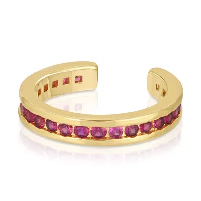 Glamrocks Jewelry Women's Gold Pavé Ear Cuff - Ruby