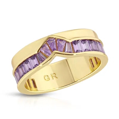 Glamrocks Jewelry Women's Gold Peak Baguette Band Ring - Amethyst