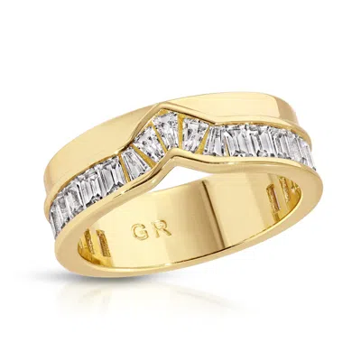Glamrocks Jewelry Women's Gold Peak Baguette Band Ring- Clear