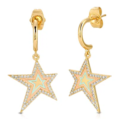 Glamrocks Jewelry Women's Gold Shine On Hoops - Coral/mint