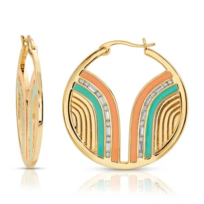 Glamrocks Jewelry Women's Gold South Beach Hoops - Coral/mint
