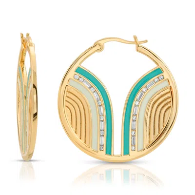 Glamrocks Jewelry Women's Gold South Beach Hoops- Turquoise/white