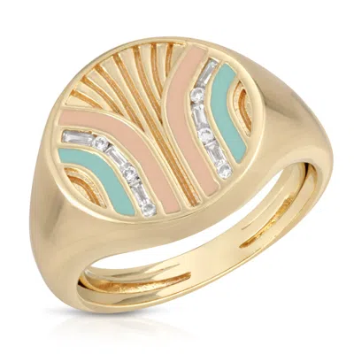 Glamrocks Jewelry Women's Gold South Beach Signet Ring Coral & Mint