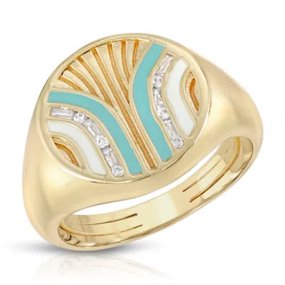 Glamrocks Jewelry Women's Gold South Beach Signet Turquoise & White