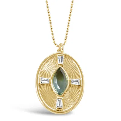 Glamrocks Jewelry Women's Gold Sunray Necklace- Ocean Quartz