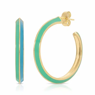 Glamrocks Jewelry Women's Gold Tequila Sunrise Enamel Hoop Earrings- Sky