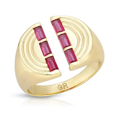 Glamrocks Jewelry Women's Gold The Edge Signet Ring - Ruby