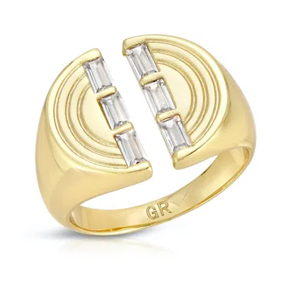 Glamrocks Jewelry Women's Gold The Edge Signet Ring- Clear