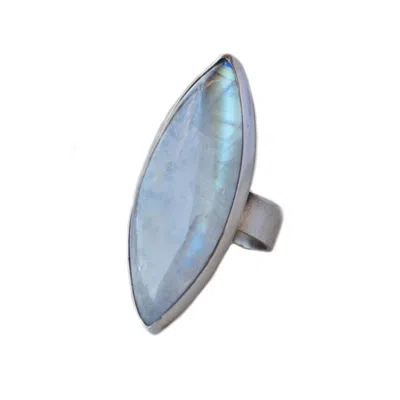 Glamrocks Jewelry Women's Marquise Rainbow Moonstone Sterling Silver Ring