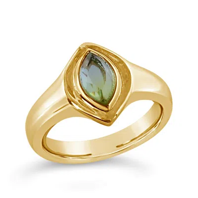 Glamrocks Jewelry Women's Marquise Signet Ring- Ocean Quartz - Gold