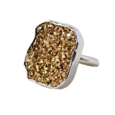Glamrocks Jewelry Women's Metallic Gold Druzy Silver Ring