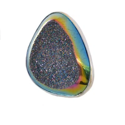Glamrocks Jewelry Women's Metallic Rainbow Druzy Sterling Silver Ring