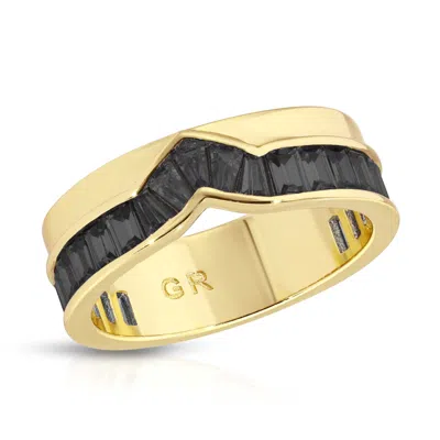 Glamrocks Jewelry Women's Peak Baguette Band Ring-  Black, Gold
