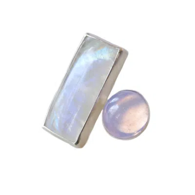 Glamrocks Jewelry Women's Silver Double Moonstone Two Finger Statement Ring