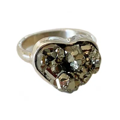 Glamrocks Jewelry Women's Silver / Gold Heart Shaped Pyrite Fool's Gold Gemstone Ring In Multi