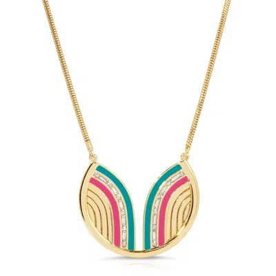 Glamrocks Jewelry Women's South Beach Necklace- Teal/fuchsia In Multi