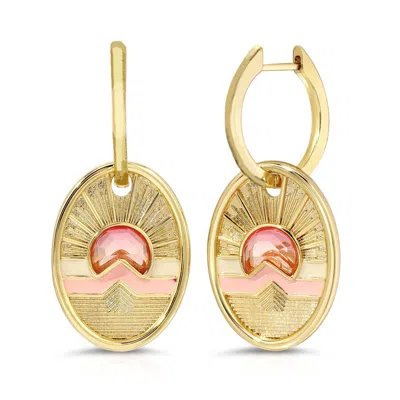 Glamrocks Jewelry Women's Tequila Sunrise Charm Hoop Earrings - Sun In Yellow