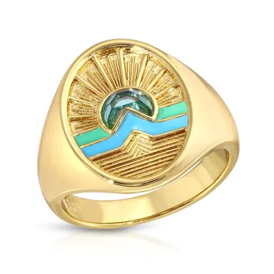 Glamrocks Jewelry Women's Tequila Sunrise Signet Ring- Sky In Blue