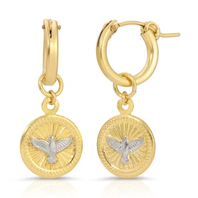Glamrocks Jewelry Women's White Winged Dove Charm Huggie Hoop Earrings