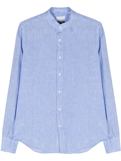 Glanshirt Band-collar Linen Shirt In Blue