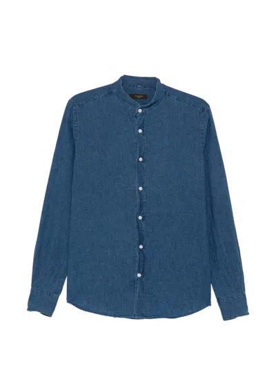 Glanshirt Band-collar Long-sleeve Shirt In Blue