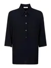 Glanshirt Three-quarter Sleeves Navy Silk Blend Shirt In Blue