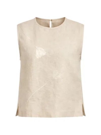 Glanshirt Boxy Sleeveless Floral Pattern Beige Top In Neutral