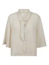 Glanshirt Relaxed Fit Linen Top With Unique Tie Detail In White