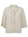 Glanshirt Relaxed Fit Linen Top With Unique Tie Detail In White
