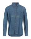 Glanshirt Man Denim Shirt Blue Size 16 Cotton In Blue