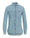 Glanshirt Man Denim Shirt Blue Size 17 Cotton In Blue