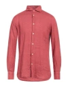 Glanshirt Man Shirt Brick Red Size 16 Linen In Red