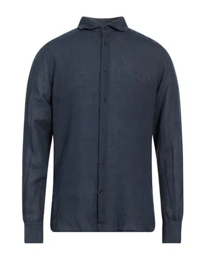 Glanshirt Man Shirt Midnight Blue Size 17 Linen