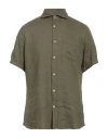 Glanshirt Man Shirt Military Green Size 17 Linen In Green
