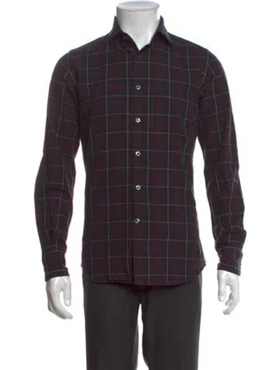 Pre-owned Glanshirt Plaid Print Long Sleeve Shirt In Blue