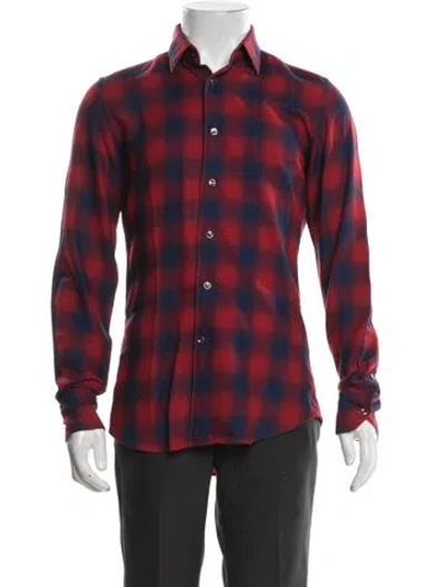 Pre-owned Glanshirt Plaid Print Long Sleeve Shirt In Red