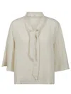 Glanshirt Relaxed Fit Linen Top With Unique Tie Detail In White