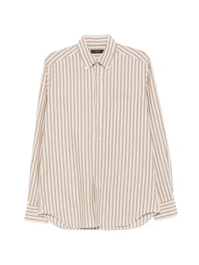 Glanshirt Striped-pattern Button-down Shirt In Brown