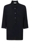 Glanshirt Three-quarter Sleeves Navy Silk Blend Shirt
