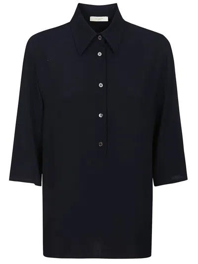 Glanshirt Three-quarter Sleeves Navy Silk Blend Shirt