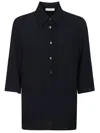 Glanshirt Three-quarter Sleeves Navy Silk Blend Shirt