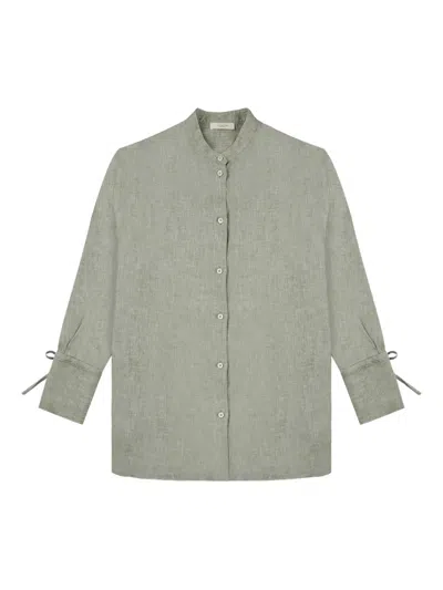 Glanshirt Tie-cuff Linen Top In Green