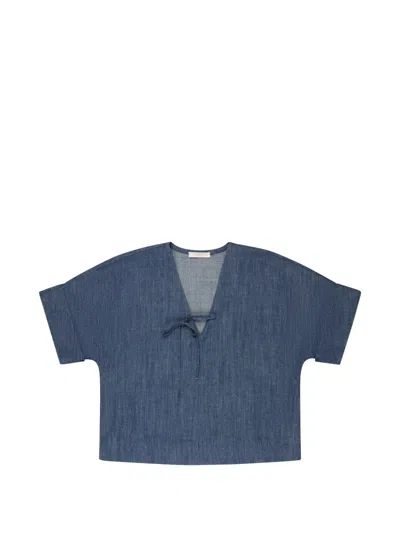 Glanshirt Tie-detail Denim T-shirt In Blue