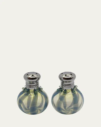 Glass Act Mini Stripe Salt And Pepper Shakers In Turquoise