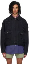 Glass Cypress Black Distressed Denim Jacket In Black