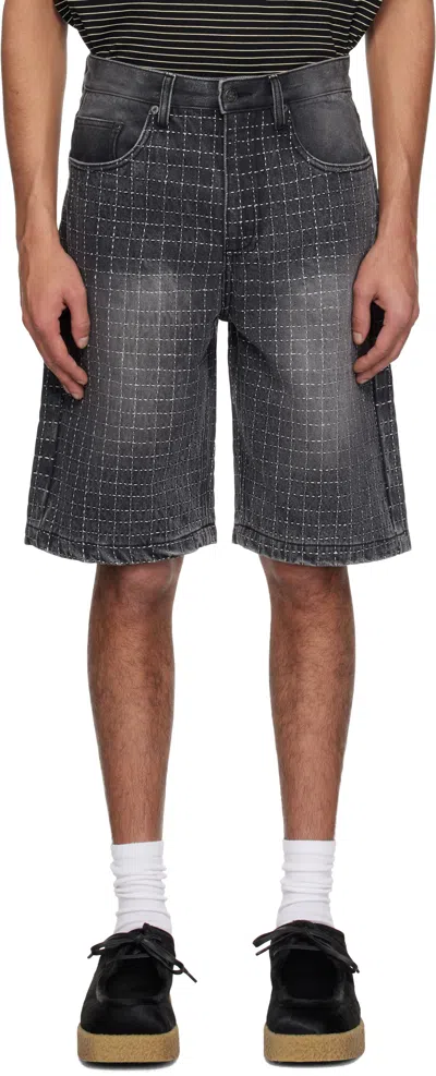 Glass Cypress Black Embroidered Denim Shorts