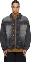 Glass Cypress Black Hand-embroidered Denim Jacket In Black
