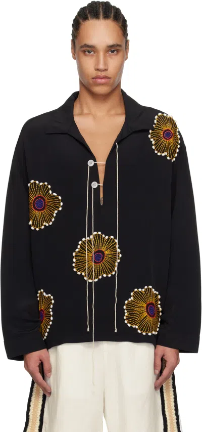 Glass Cypress Black Silk Sunflower Shirt